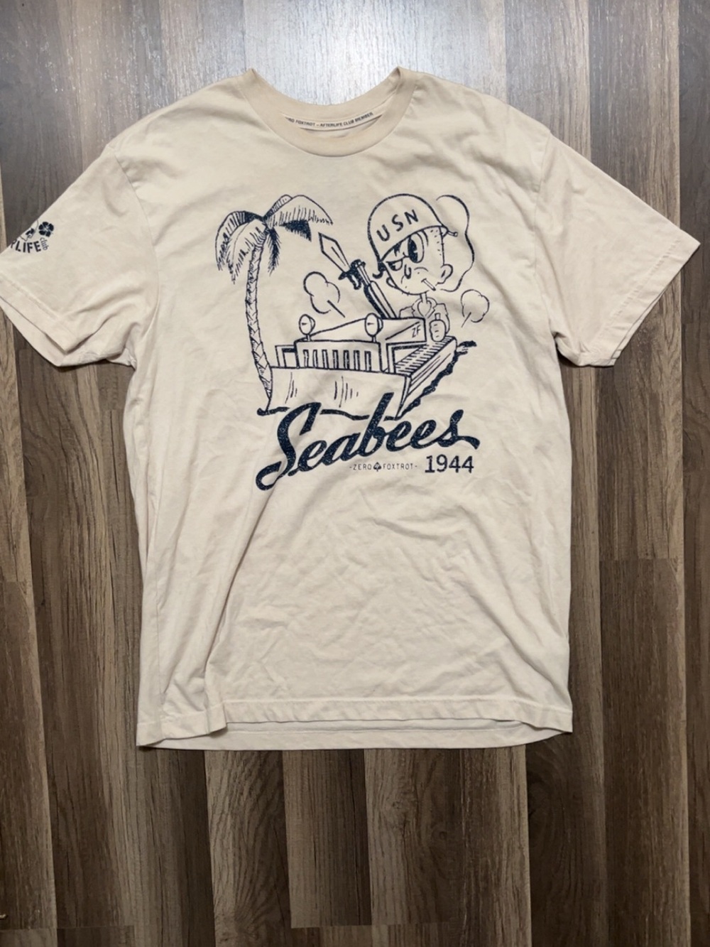 ZERO FOXTROT U.S. Navy Seabees Construction Battalion Shirt Mens XL Tan Cream